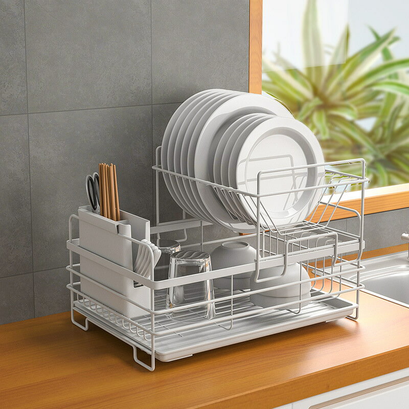 廚房置物架雙層碗架帶碗筷收納瀝水架廚房瀝水架碗盤收納碗碟架 2