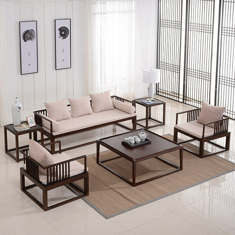 優樂悅~新中式鐵藝客廳沙發組合輕奢辦公室接待布藝沙發茶幾會客洽談桌椅