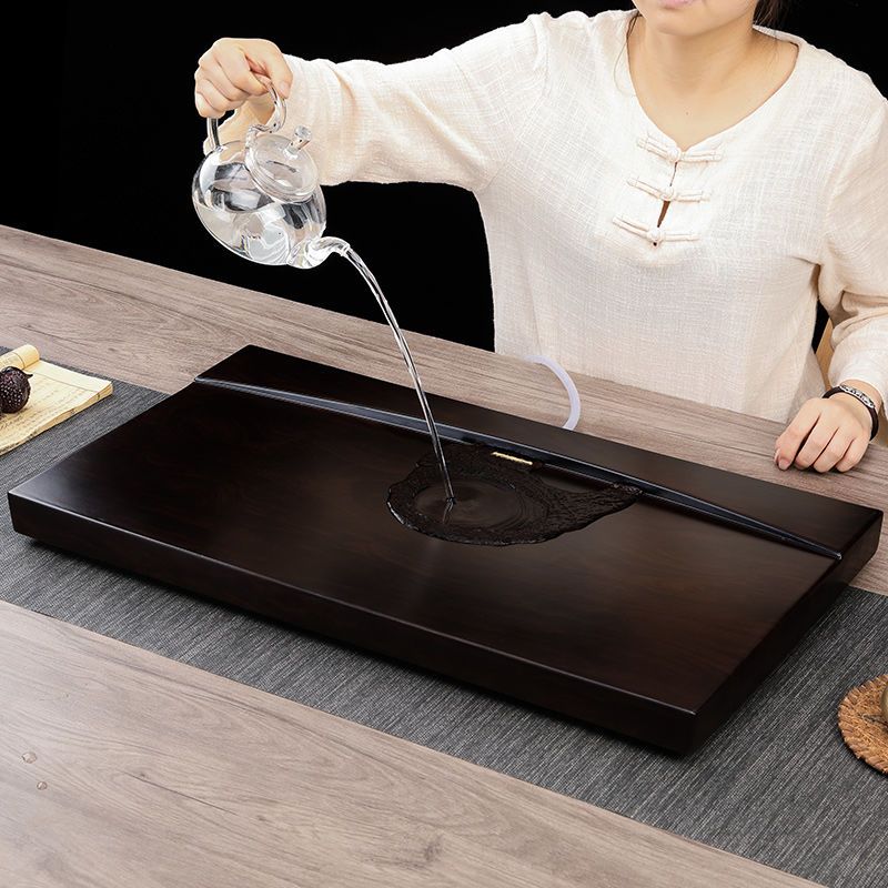 公司貨附發票 茶具/茶盤 整塊黑檀木茶盤實木茶臺家用長方形原木託盤大號排水簡約功夫茶具 快速出貨