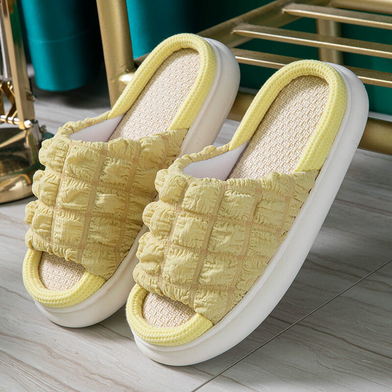 【免運】亞麻厚底泡芙鞋 泡芙鞋 時尚室內拖鞋 亞麻拖鞋 7