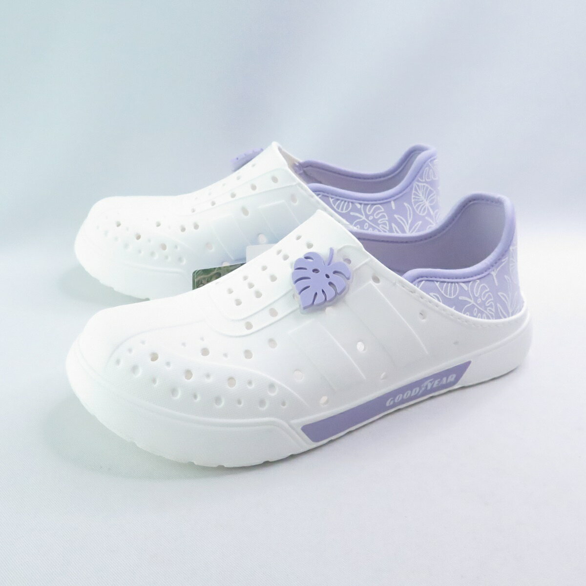 GOODYEAR 固特異 GAWP52729 洞洞鞋 輕便鞋 台灣製 後踩兩穿 白紫【iSport愛運動】