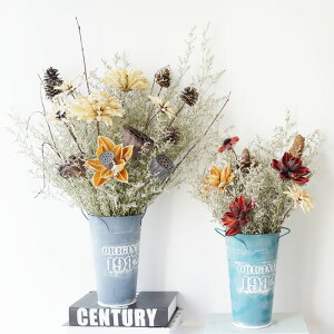 北歐干花花束真花 客廳裝飾鐵桶簡約花瓶禪意蓮蓬松果干花送禮