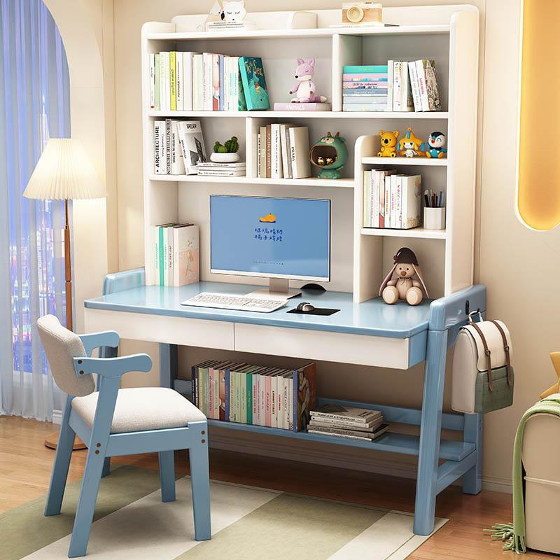 實木書桌書架升降電腦桌簡約家用小初中生專用學習桌臥室寫字臺桌