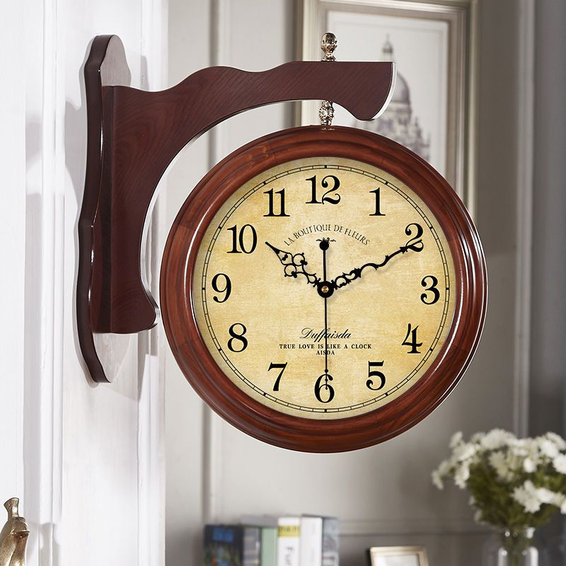 時鐘 雙面掛鐘 鐘表客廳家用靜音歐式時鐘 新中式實木表創意現代簡約壁鐘