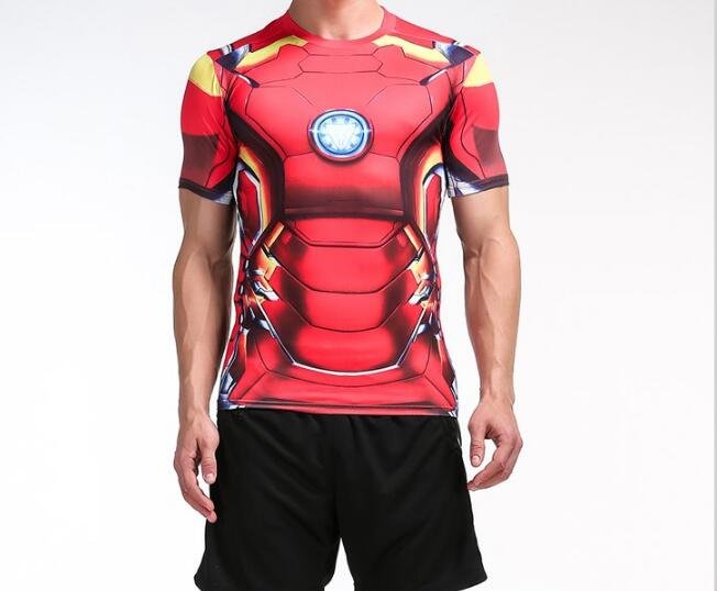 FINDSENSE MD 日系 時尚 男 高彈力 緊身運動短T 訓練服 跑步 健身T恤 紅色3D機器人圖案 短袖T恤