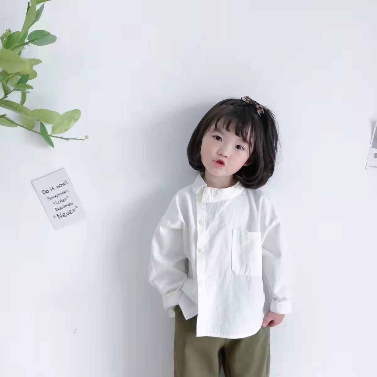 春秋 男女兒童2022新款復古帥氣潮上衣 寶寶個性偏領設計棉麻襯衫,現貨,上衣