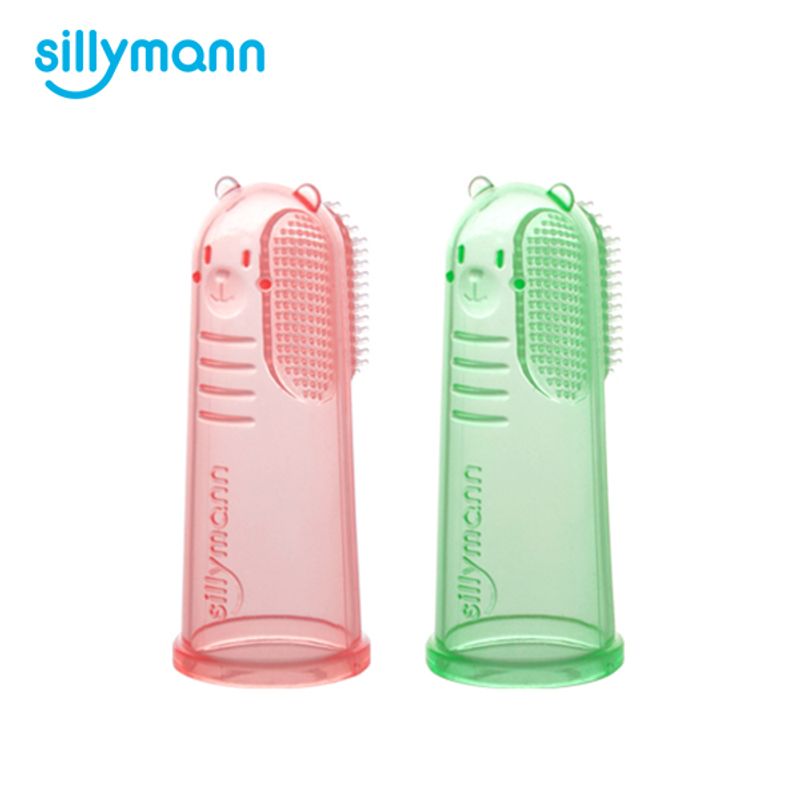 韓國sillymann 100%鉑金矽膠指套牙刷(粉/綠)【甜蜜家族】