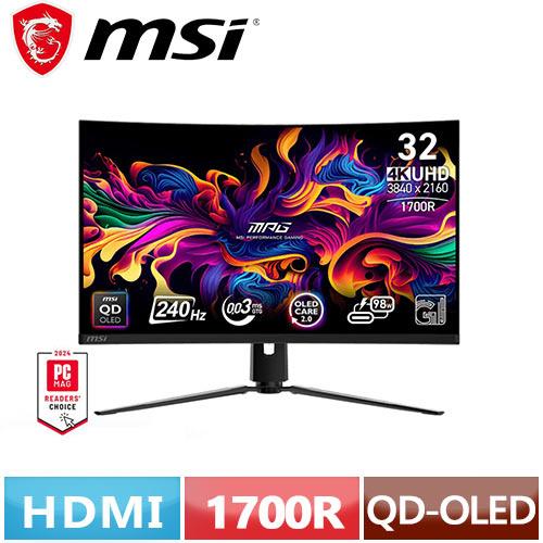 MSI微星 32型 MPG 321CURX QD-OLED HDR 4K 1700R 曲面電競螢幕原價32900(省4282)