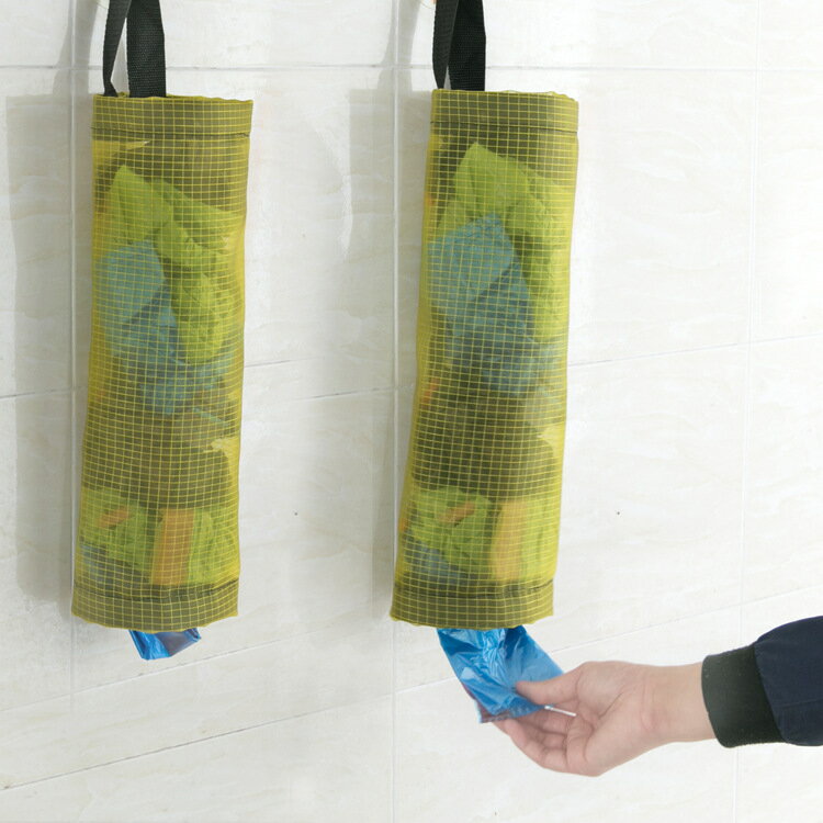 新款 透明網格吊掛式垃圾收納袋廚房塑料袋購物抽取袋