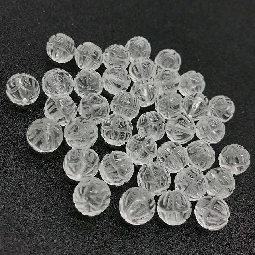 天然白水晶圓珠雕刻蓮花散珠子 diy手工串珠佛教配飾耳環項鏈發簪