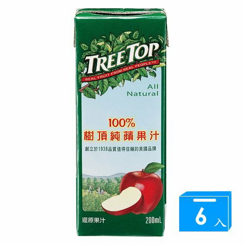 <br/><br/>  樹頂TreeTop100%蘋果汁200ml*6入【愛買】<br/><br/>