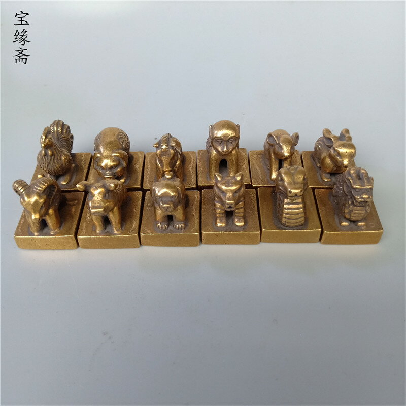 古玩銅器十二生肖印章仿古黃銅純銅動物迷你微雕小印章老貨老物件