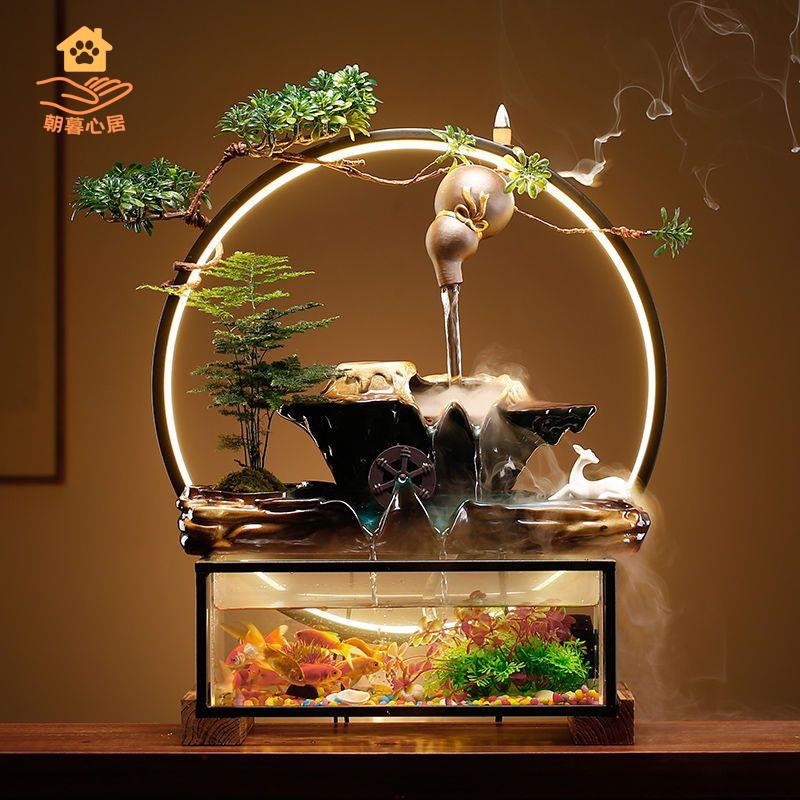 免運 創意擺件 裝飾品家居流水招財玻璃魚缸擺件家居創意噴泉辦公室桌面喬遷新居開業禮品【dy】