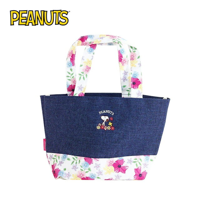 【日本正版】史努比 丹寧風 手提袋 便當袋 Snoopy PEANUTS - 419601