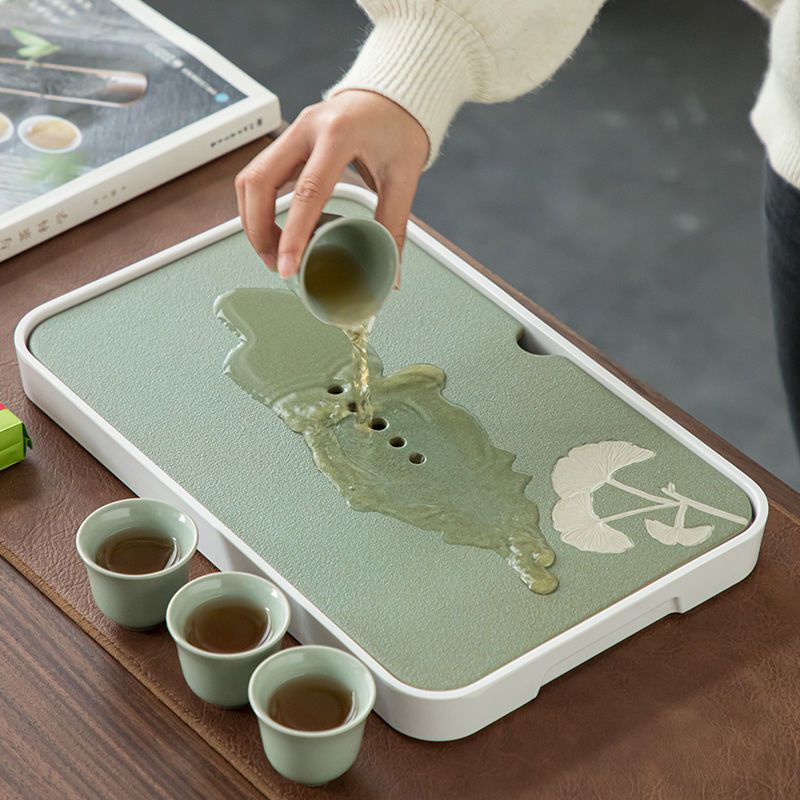 免運 可開發票 茶盤梅青陶瓷茶盤家用小型泡茶臺儲水幹泡盤功夫茶具託盤酒店簡約茶海