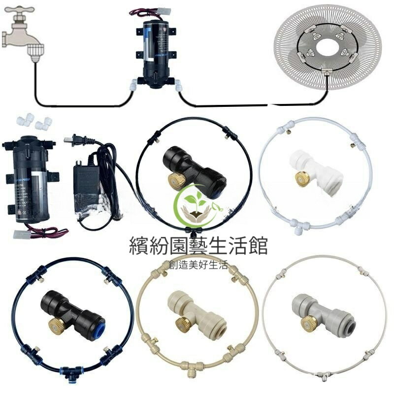 靜音噴霧機 牙鎖式噴頭 水霧機 造霧機 水霧化 噴霧環套裝 24v水泵電風扇用冷卻降溫系統 花園噴霧頭 黃銅噴