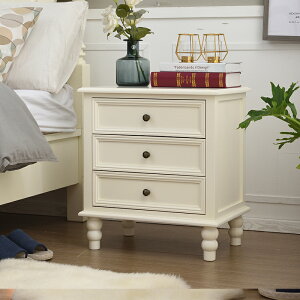 美式實木床頭櫃簡約白色現代臥室收納輕奢窄儲物櫃小型網紅床邊櫃