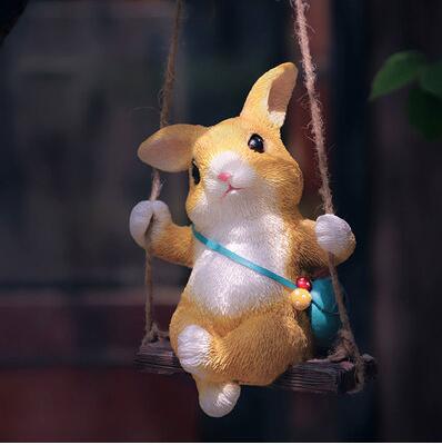 創意動物可愛卡通小兔子秋千擺件庭院戶外花園陽台樹上裝飾掛件 全館免運