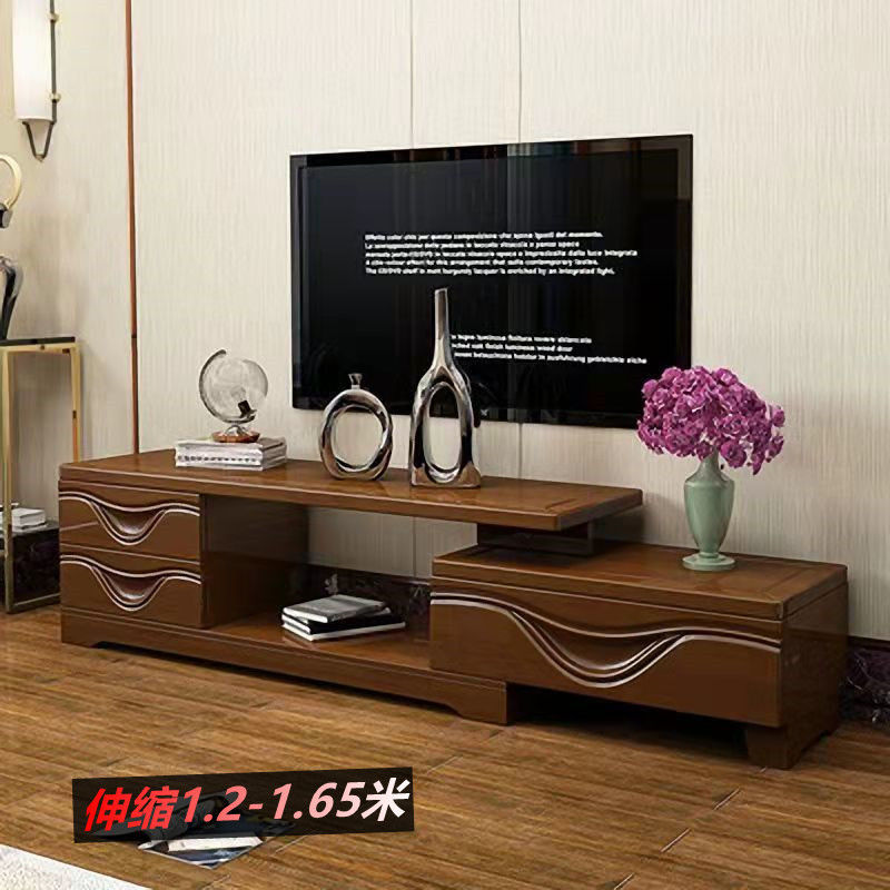 現代簡約伸縮實木電視柜茶幾組合小戶型客廳地柜新中式電視機柜子