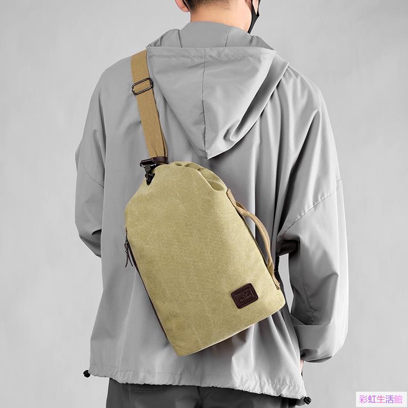 時尚男包 簡約帆布胸包 大容量男生斜背包 多功能手提包 戶外運動旅行斜背包 斜背包 放A4 iPad包包