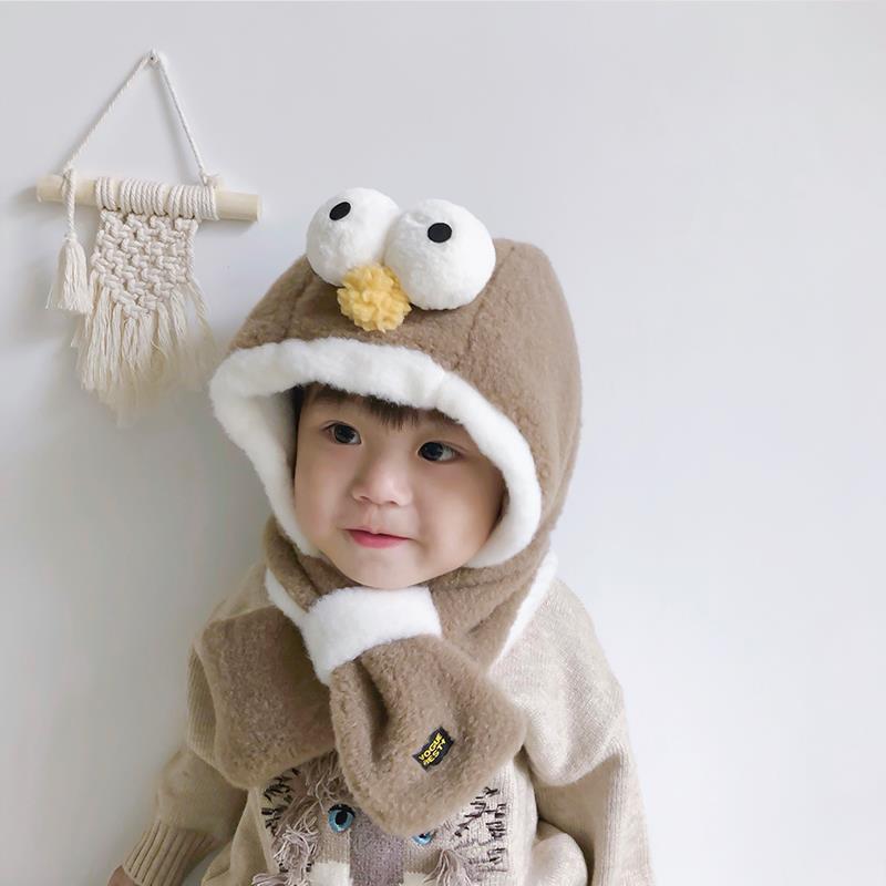 冬季寶寶帽子護耳女童圍巾一體可愛嬰兒加厚保暖秋冬兒童圍脖男童