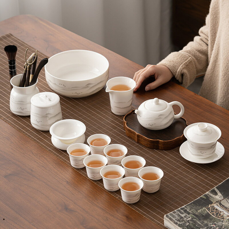 貨  速發 可開票 德化羊脂玉白瓷茶具套裝家用客廳功夫茶杯陶瓷泡茶茶壺整套簡約