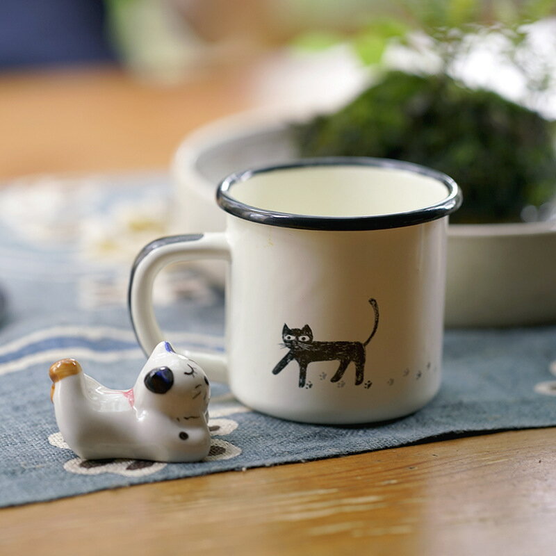 [現貨] 可愛貓咪琺瑯杯 200ml [來雪拼] 咖啡杯 牛奶杯 紅茶杯