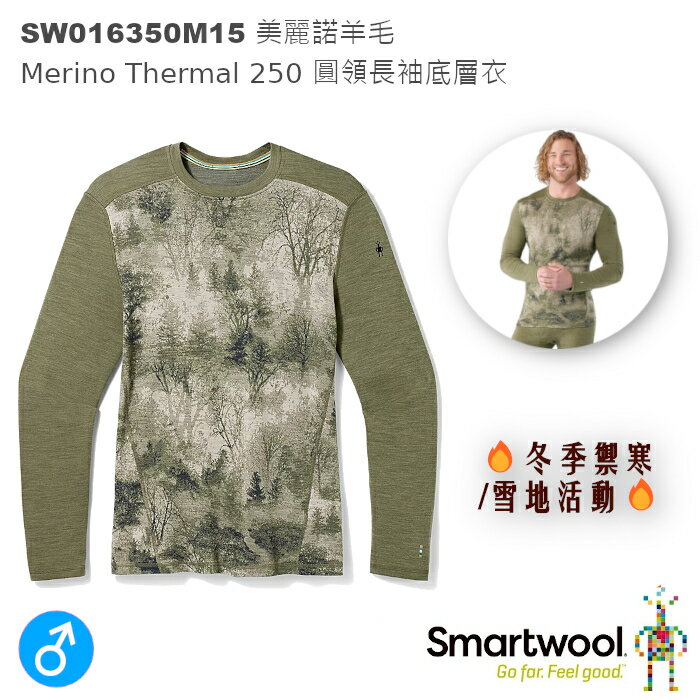 【速捷戶外】美國Smartwool SW015350M15 Thermal 250 男美麗諾羊毛圓領長袖衫(苔癬綠森林),羊毛內衣,保暖內衣 ,登山/賞雪/滑雪