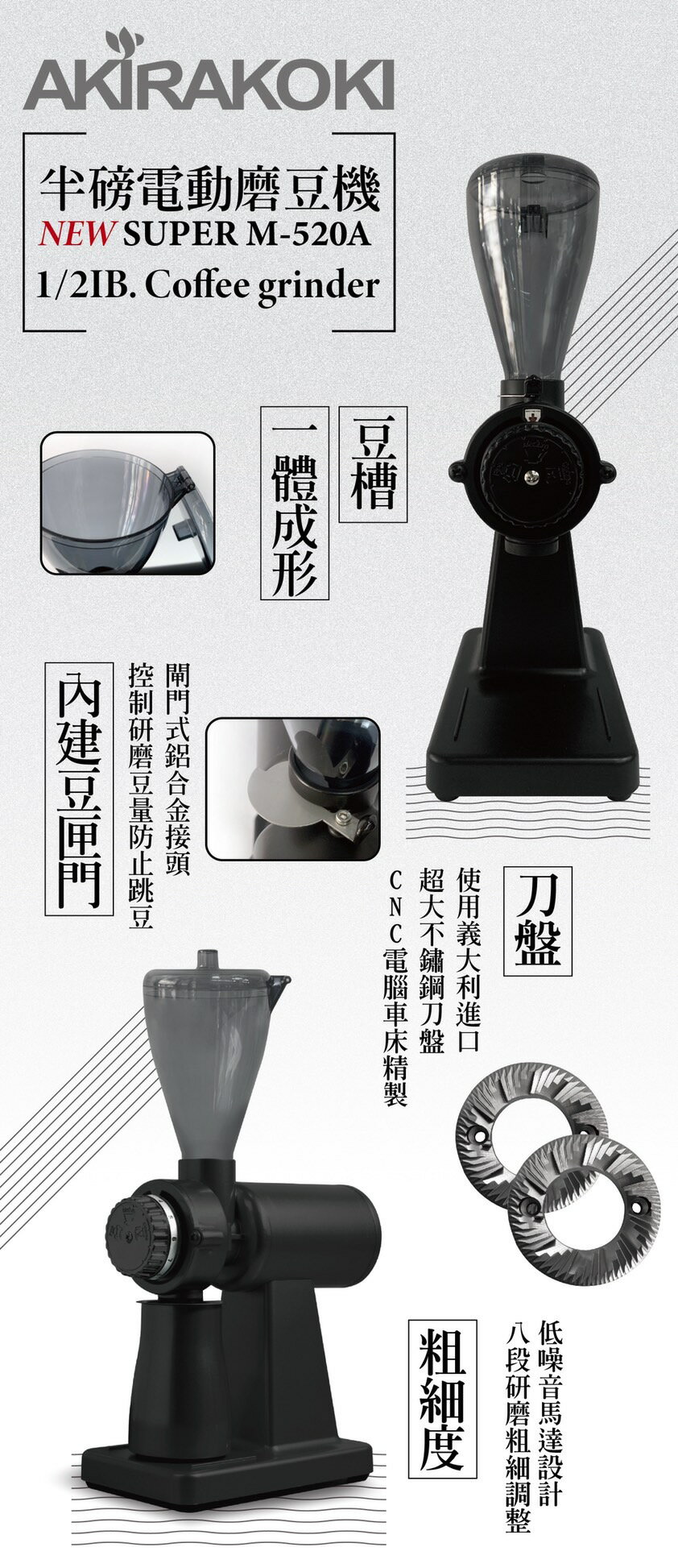 最新型半磅電動磨豆機 Super M-520A 正晃行 AKIRAKOKI 4