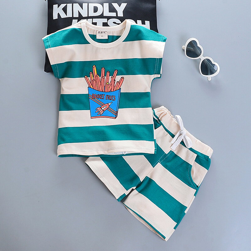 寶寶夏裝套裝1-2-3歲4男童女童裝洋氣條紋短袖短褲兩件套夏天衣服 1
