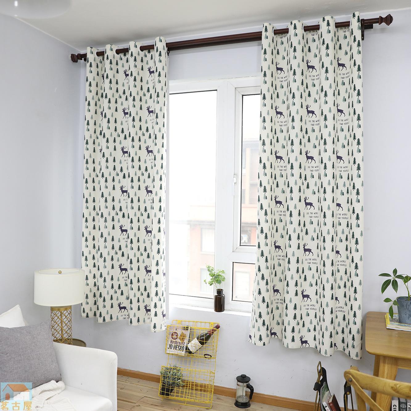 55*85半遮光棉麻窗簾布料客廳臥室窗簾成品簡約現代北歐落地
