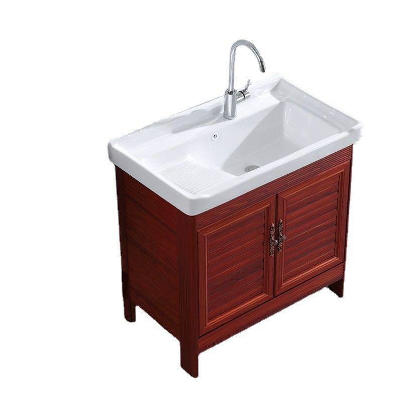 太空鋁陽台衛生間陶瓷洗衣盆帶搓板水槽紅色落地洗臉盆組合浴室櫃