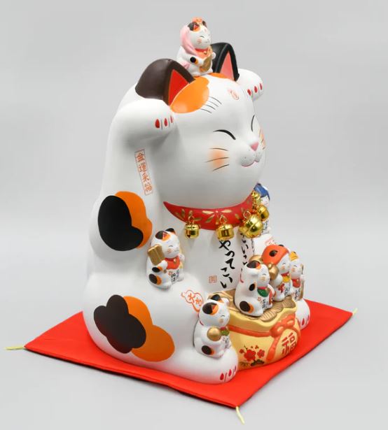 日本製【薬師窯】瀨戶純手工錦彩七福神招財貓(12號)Ykcat-7575