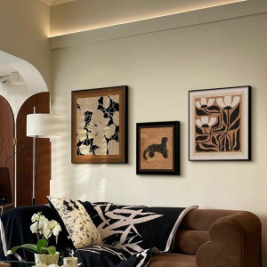 2024新款法式復古中古侘寂風奶油風葫蘆客廳裝飾畫沙發背景墻掛畫
