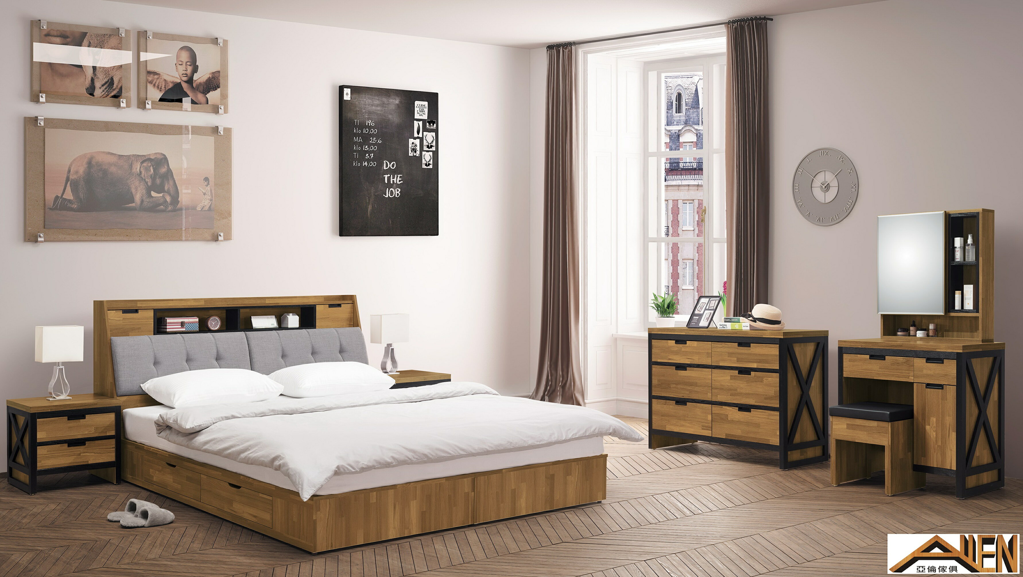 亞倫傢俱*澳斯汀立體木紋床頭櫃 1