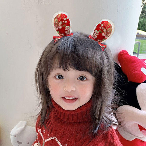 ANNAS 過年髮飾 兔子髮箍 貓咪耳朵 毛毛 新年 喜氣 紅色 髮夾 頭飾 可愛 大人 小孩 丸子頭 包包頭 旗袍 中國風