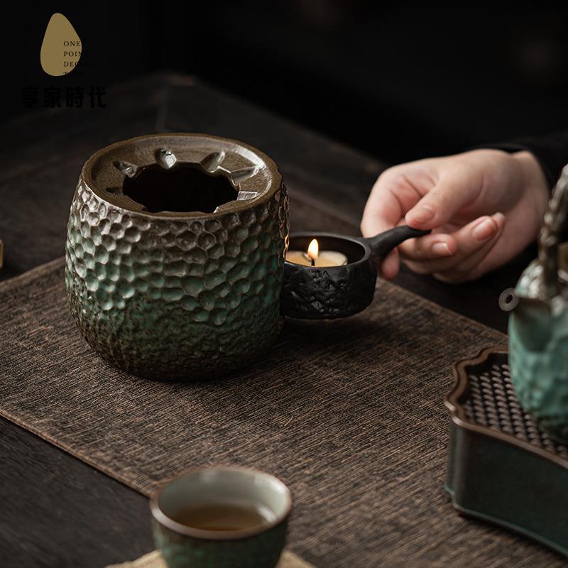 日式手工窯變青野蓮蓬暖茶爐  陶瓷 溫茶底座蠟燭加熱保溫小火爐xj7251