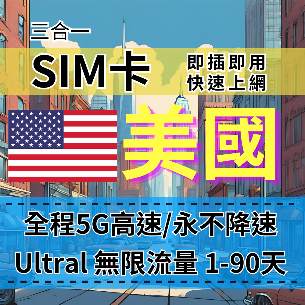 【SIM卡】Ultra美國5G高速無限流量上網SIM卡【1至30天】純美國吃到飽、不降速 Verizon、T-Mobile電信-B