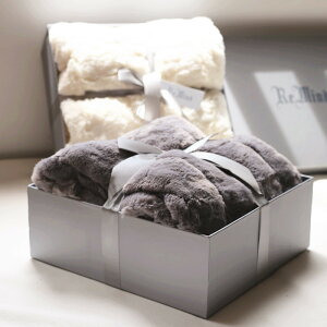 3IGP出口雙層仿皮草毛毯提花仿兔毛毯子禮盒裝加厚小兔絨沙發蓋毯