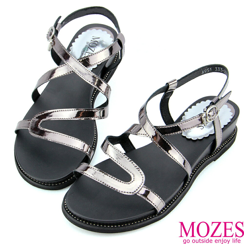 【MOZES】正韓空運-個性金屬裸帶舒適涼鞋(舒適工學涼鞋)