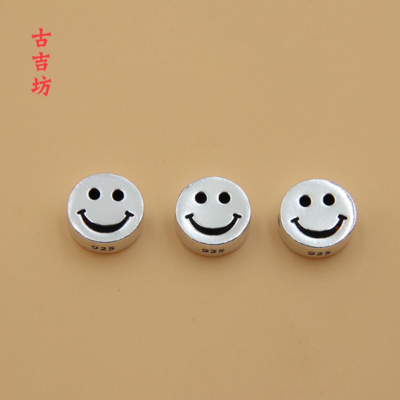 S925純銀鏤空微笑配件 復古雙面素面笑臉背云手工DIY手鏈項鏈配飾