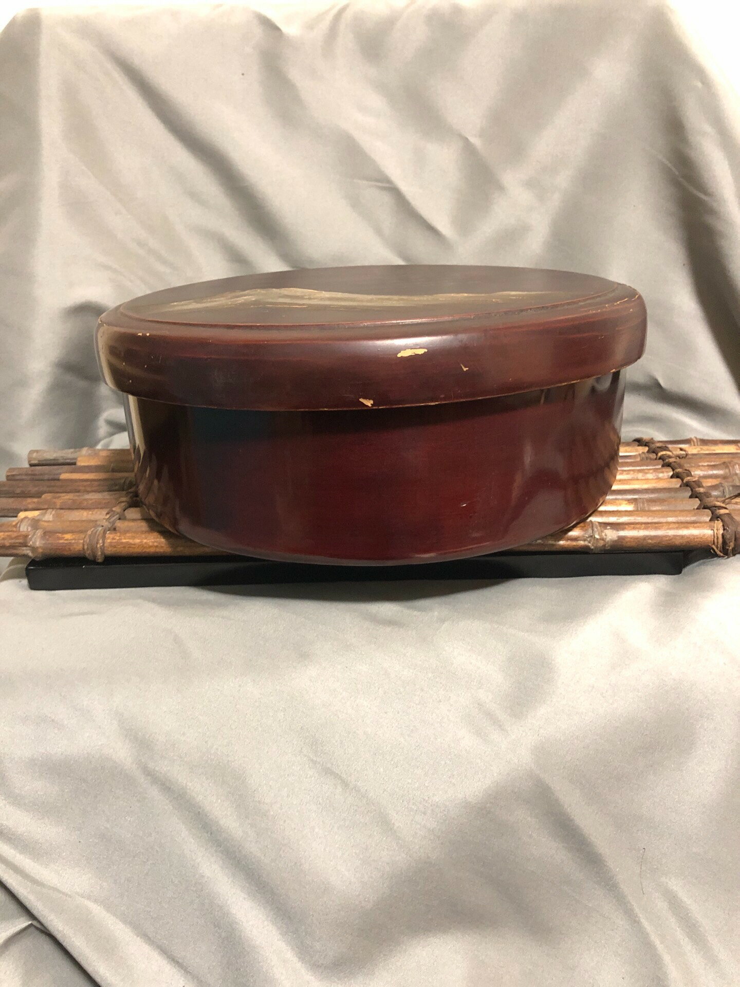 日本中古迴流明治時期老物件實木漆器老茶倉 收納盒 乾漆手繪浮