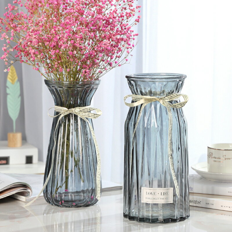 【二件套】玻璃花瓶透明彩色水培植物花瓶客廳裝飾擺件插花瓶【不二雜貨】