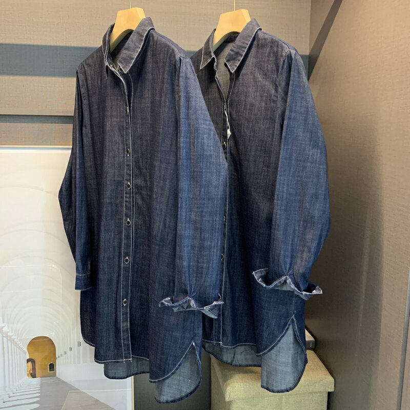 100%棉 水洗牛仔襯衫女中長款A-12春季新款韓版寬松休閑長袖風衣
