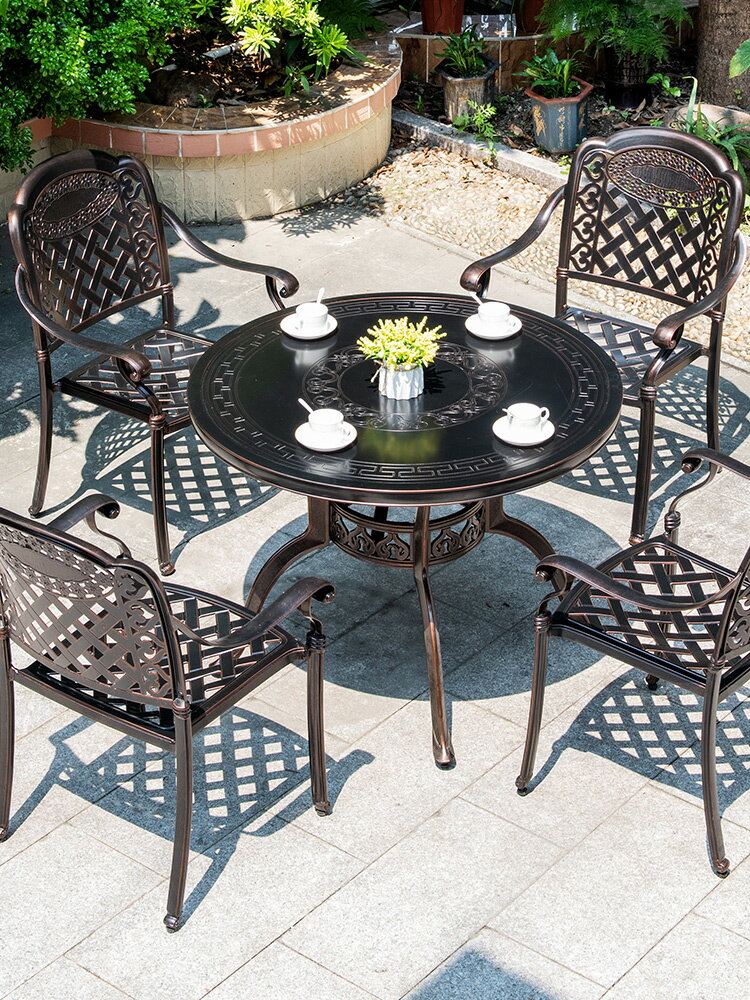 庭院桌椅露天陽臺室外戶外休閑桌椅組合花園歐式鐵藝鑄鋁別墅家具