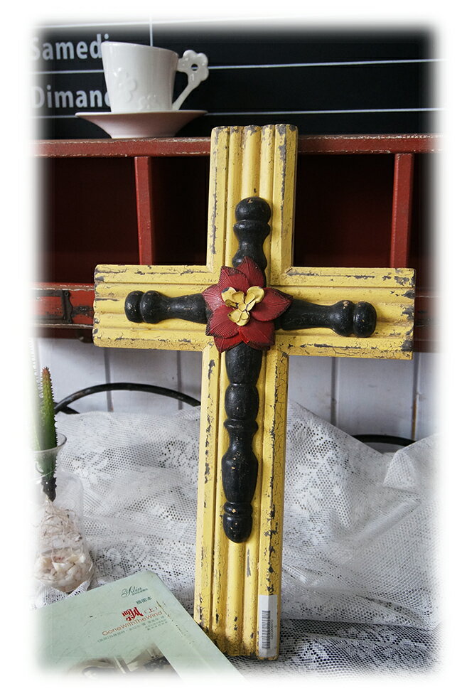 實木古舊十字架裝飾 經典墻飾 鄉村風1入