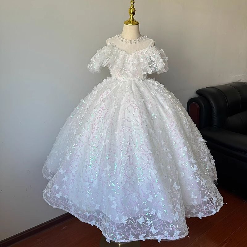 【夏季必備款式】女童高階晚禮服花童婚禮小女孩公主裙生日宴會主持人鋼琴演出服夏