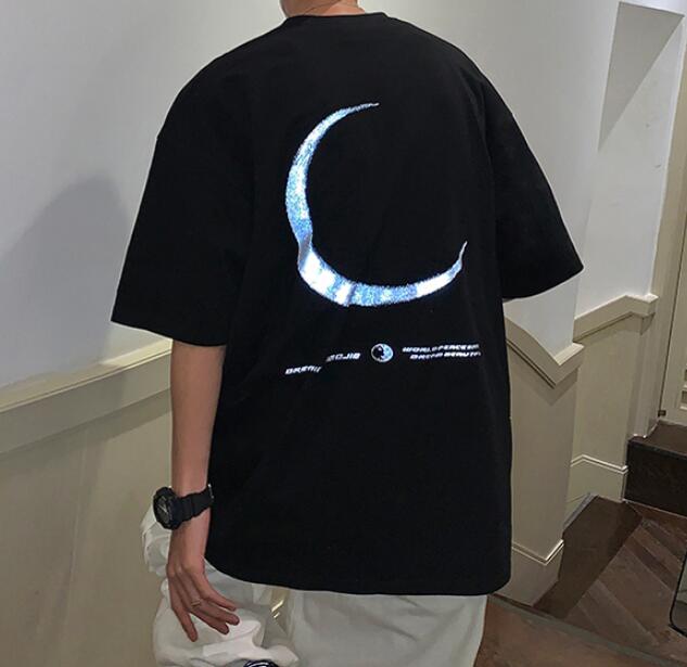 FINDSENSE X 韓潮 男士 時尚 寬鬆 大尺碼 街頭月亮印花 短袖T恤