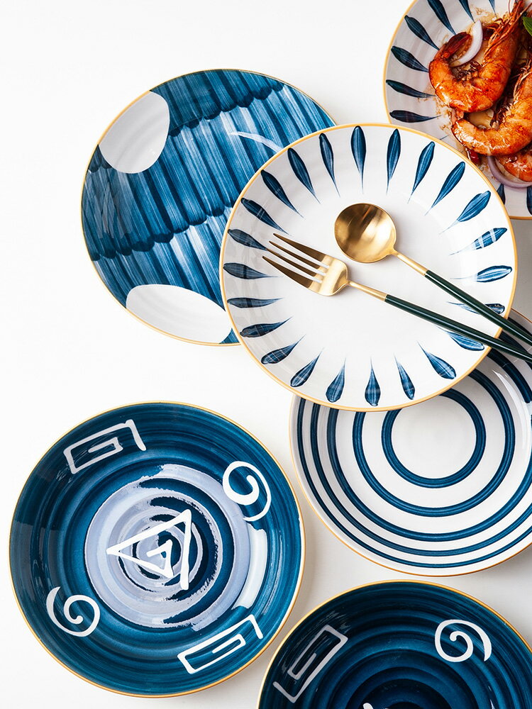 日式手繪盤子家用創意餐具網紅ins早餐菜盤陶瓷壽司盤西餐牛排盤