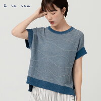 a la sha 波浪雙色針織落肩上衣 a la sha 波浪雙色針織落肩上衣